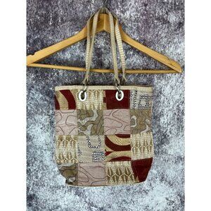 Bueno Vintage Patchwork Granny chic Cottagecore Cream Burgundy Pink Faux Crocodi